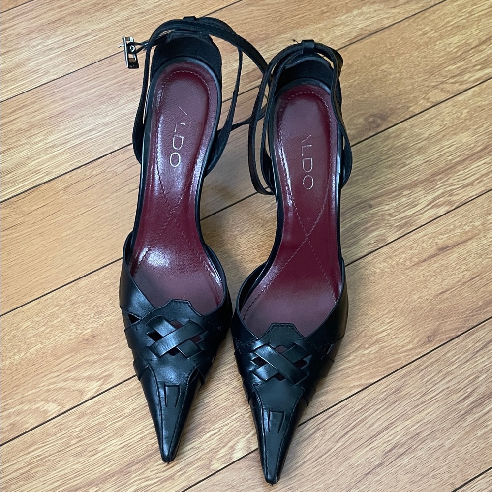 ALDO Black Ankle Strap Pointy Toe Heels